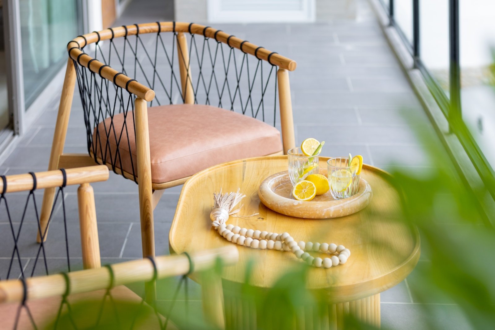 Studio balcony seat with fresh drinks