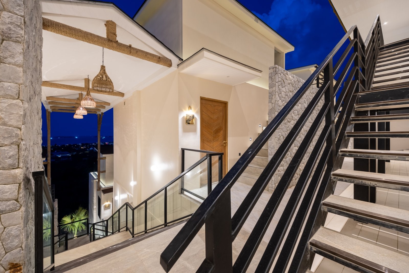 Villa stairs at night